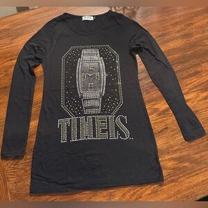 New POL black long sleeve t shirt with bling. Watch face in sliver and gold.